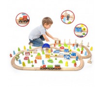Žaislinė medinė traukinių trasa su priedais | 110 vnt | Classic World CW4164